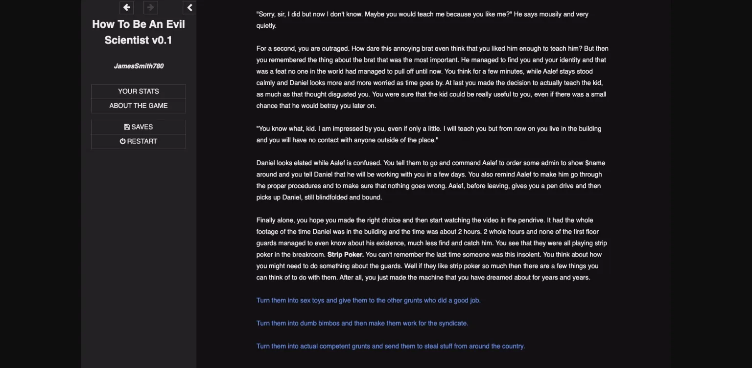 HTML Abandoned How to Be an Evil Scientist [v0.1] [JamesSmith780] | Free Adult Games