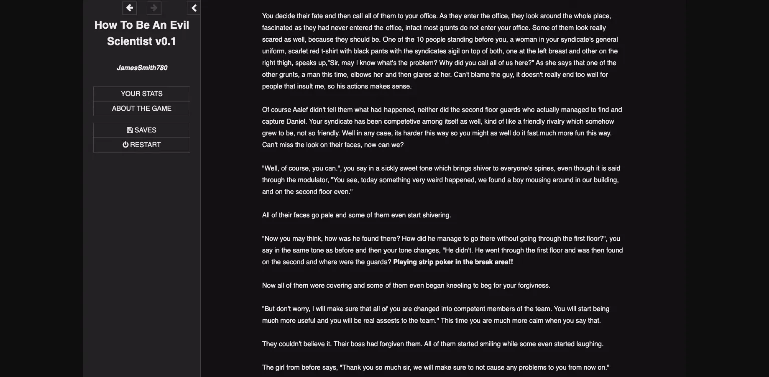 HTML Abandoned How to Be an Evil Scientist [v0.1] [JamesSmith780] | Free Adult Games