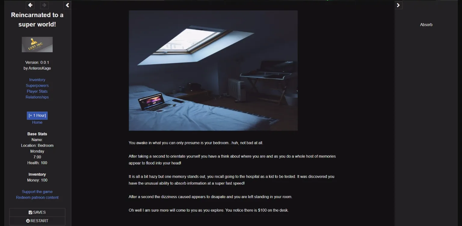 HTML Abandoned Reincarnated to a Super World [v0.0.2] [AnterosKage] | Free Adult Games