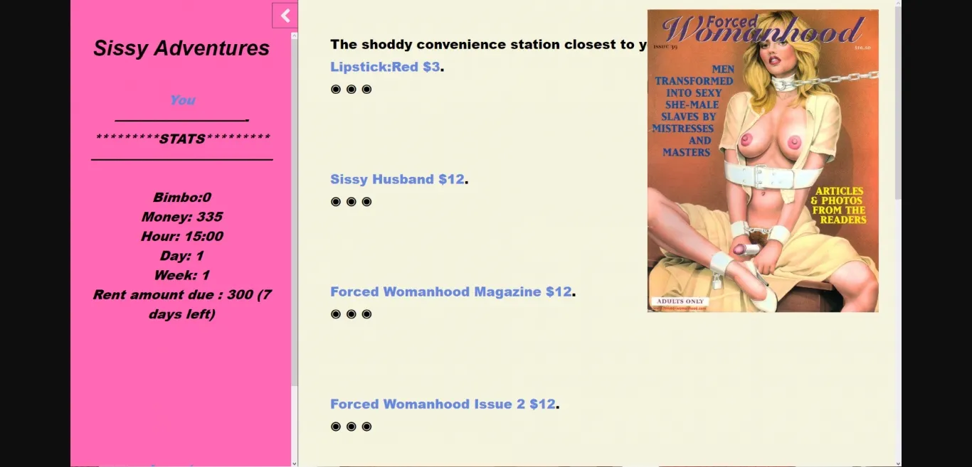 HTML Abandoned Sissy Adventures [v2.5] [OdetoComplex] | Free Adult Games