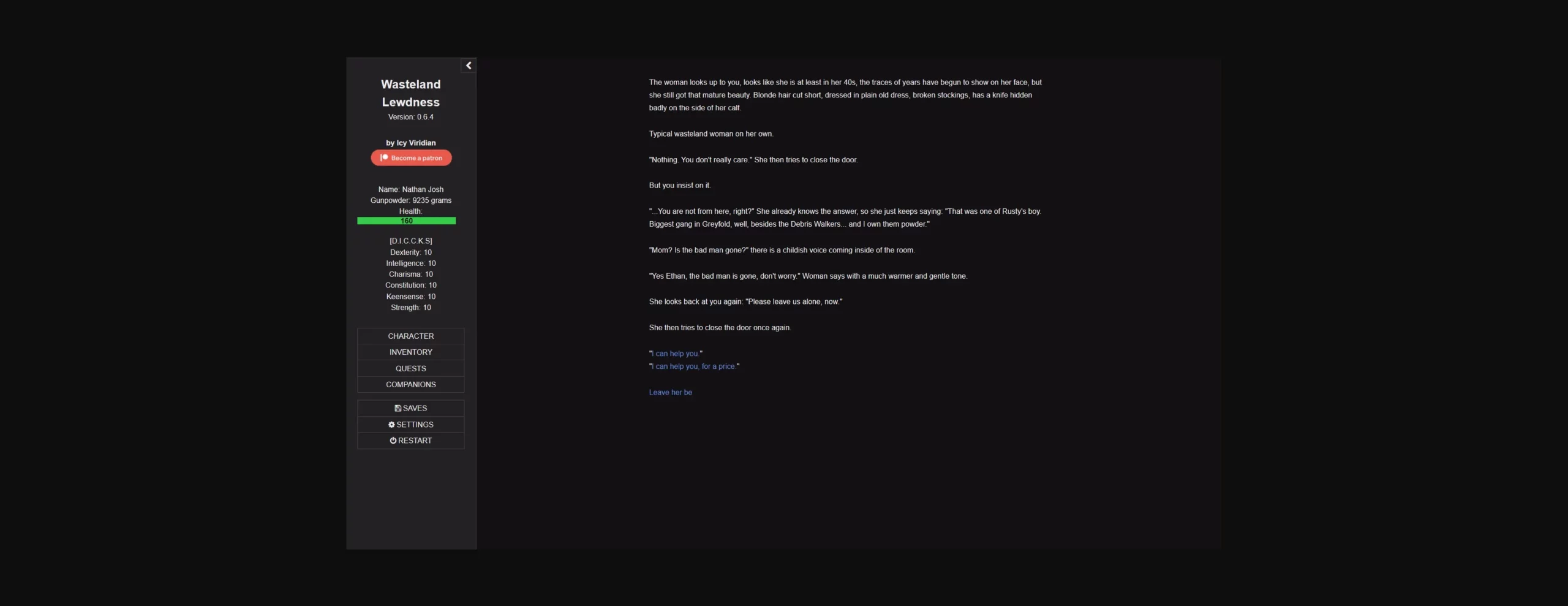 HTML Wasteland Lewdness [v0.60.2] [Icy Viridian] | Free Adult Games