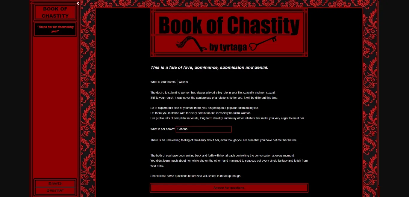 HTML Abandoned Book of Chastity [v0.1] [Tyrtaga] | Free Adult Games