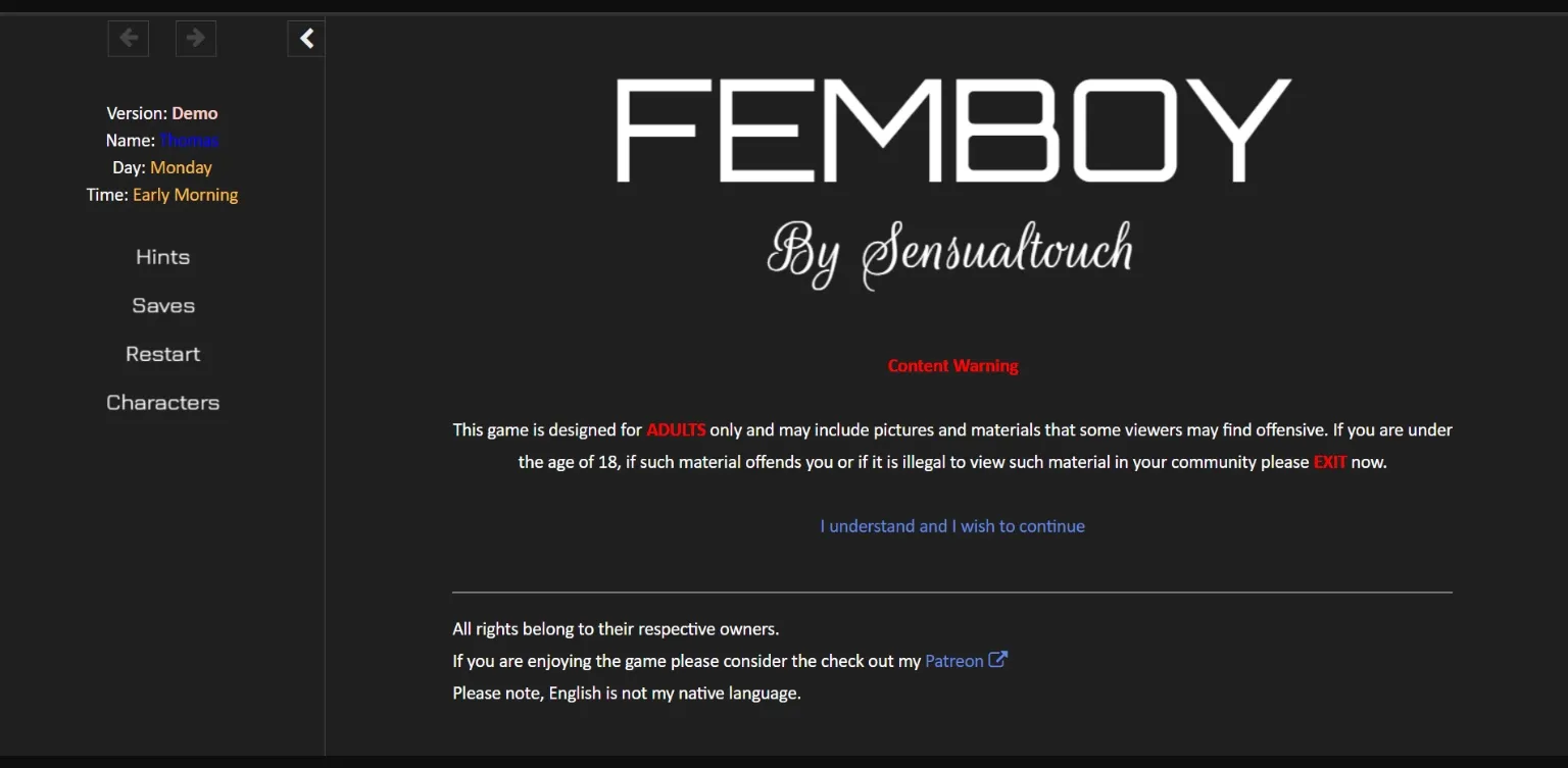 HTML Abandoned Femboy [v1.3.5] [Sensualtouch] | Free Adult Games