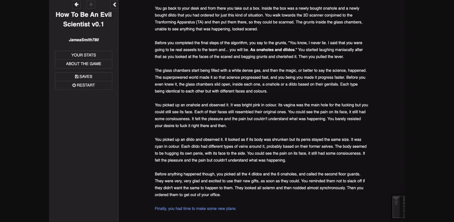 HTML Abandoned How to Be an Evil Scientist [v0.1] [JamesSmith780] | Free Adult Games