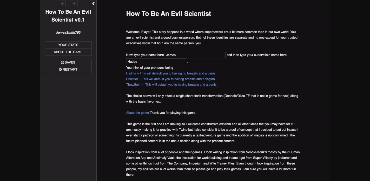 HTML Abandoned How to Be an Evil Scientist [v0.1] [JamesSmith780] | Free Adult Games