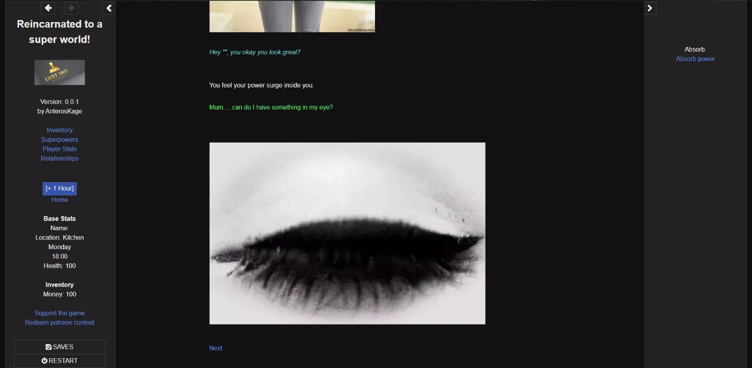 HTML Abandoned Reincarnated to a Super World [v0.0.2] [AnterosKage] | Free Adult Games