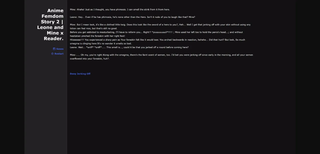 HTML Completed Anime Femdom Story 2 - Leone, Mine And The Reader [v1.0.0] [SaltySai] | Free Adult Games