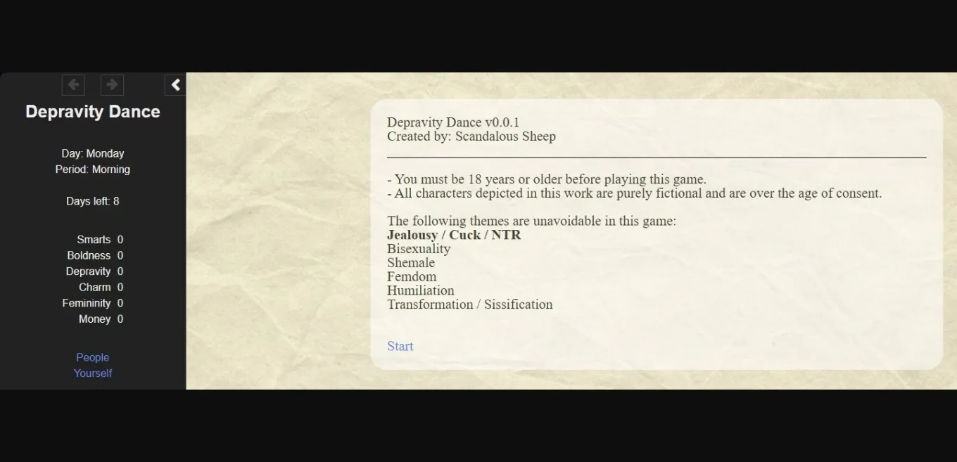 HTML Depravity Dance [v0.0.1] [ScandalousSheep] | Free Adult Games